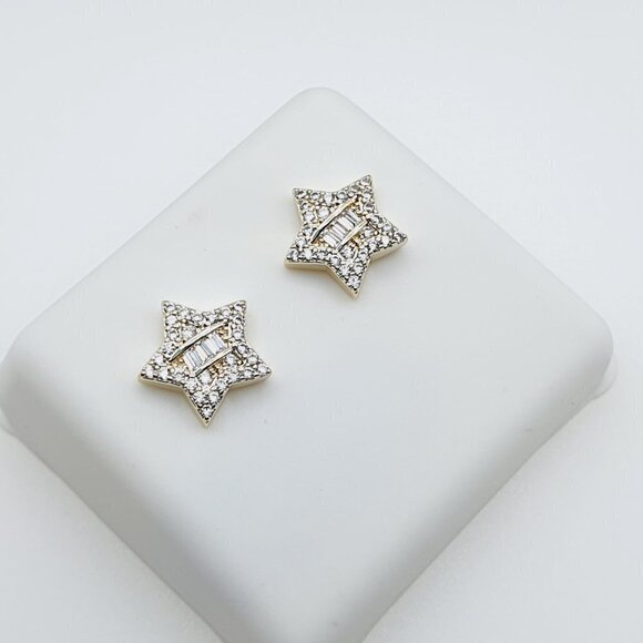 14K Gold Plated Cubic Zircon Earrings, INUS1BR147 - Picture 2 of 9